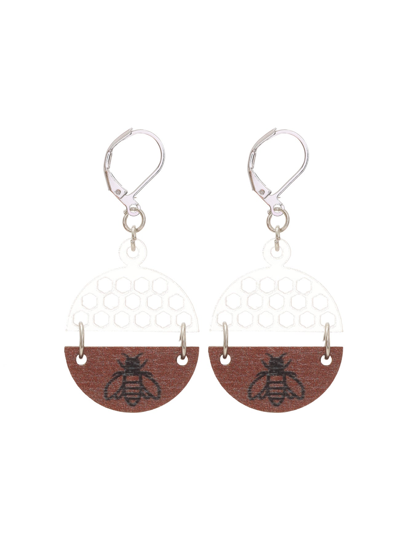 Wholesale Bohemian Moon Star Bee Print Hollow Acrylic Wood Earrings